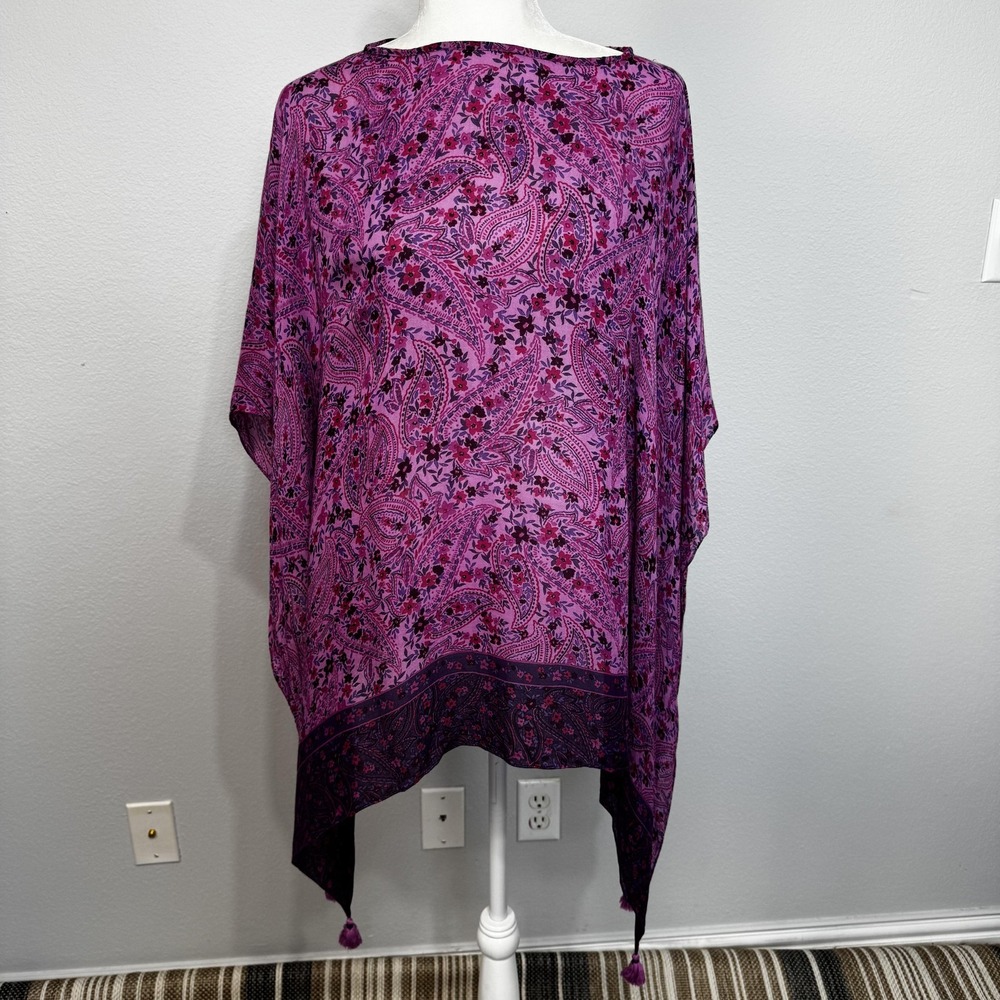 J. Jill Poncho Womens Small-Large Purple Paisley Modal Rayon‎ Tassel Hem Boho